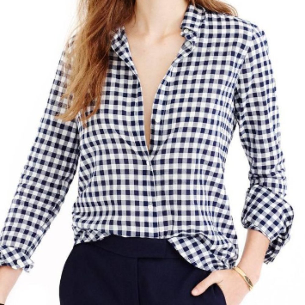 J. Crew Navy Gingham "Boy" Shirt 0P